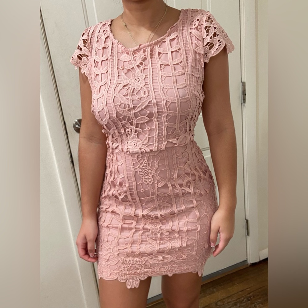 She + Sky pink lace short dress, size small.
